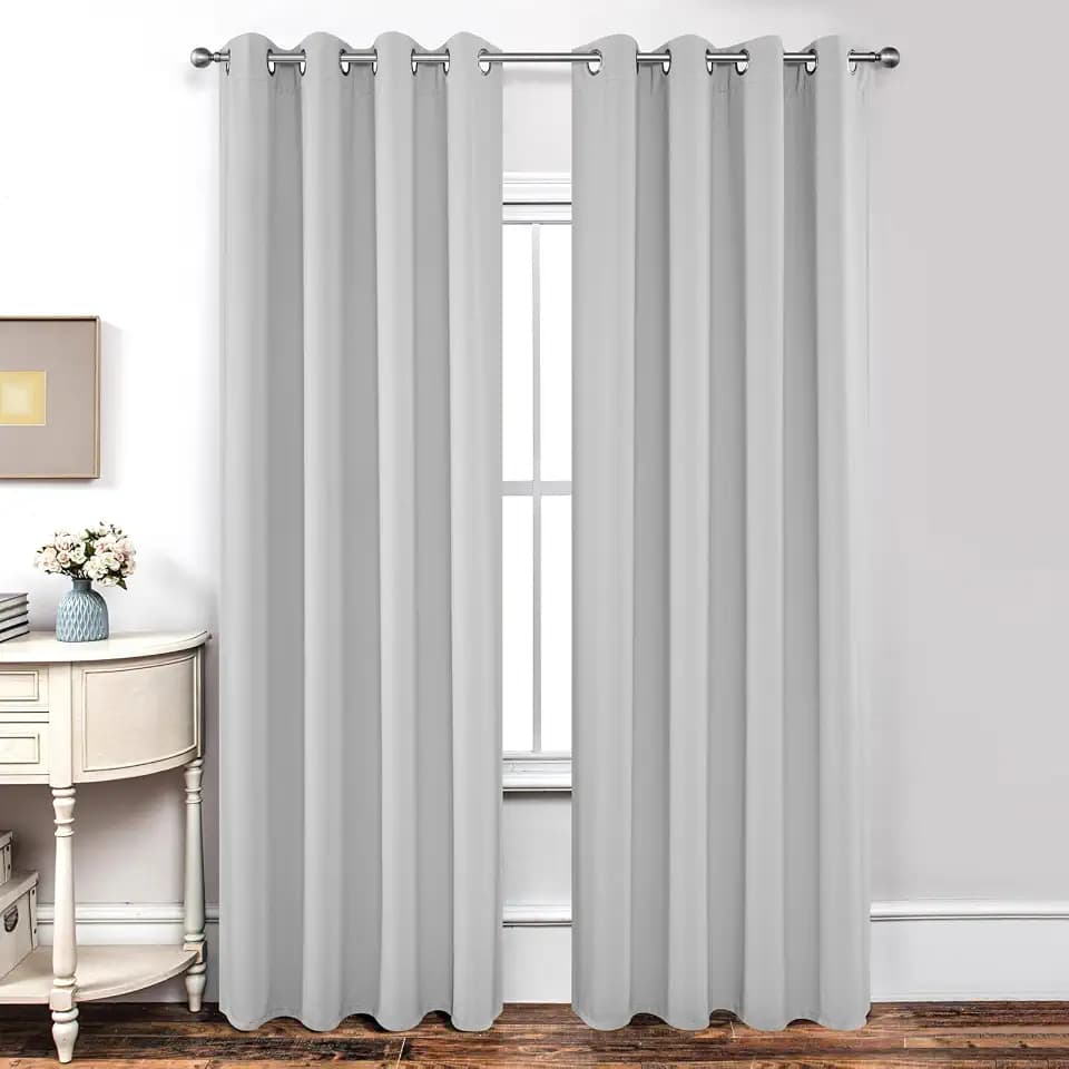 Joydeco Verdunkelungsvorhänge Grauweiß mit Ösen 2er Set H 210 x B 132 cm, Vorhänge Blickdichte 210 cm Lang für Wohnzimmer Schlafzimmer