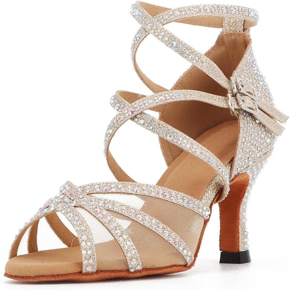 Damen Standard & Latein Tanzschuhe mit Strasssteinen Salsa Tango Walzer Bachata Kizomba Modern Tanzschuhe 1057-01
