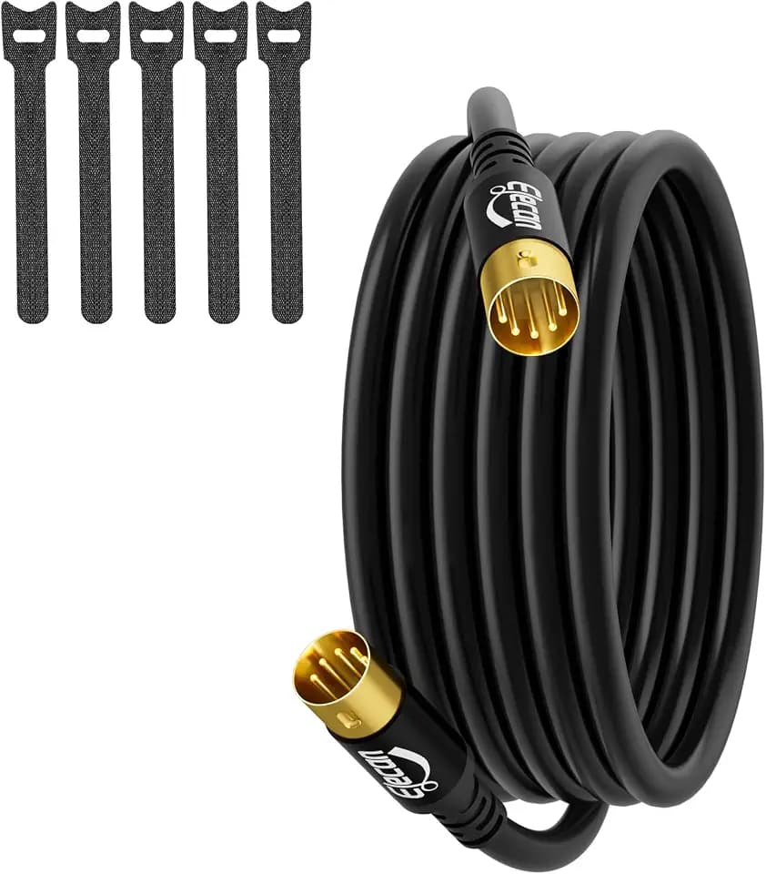 Elecan 5 Pin DIN MIDI Cable 6 Ft, Premium Male MIDI Audio Cord Instrument Cable, OFC, Shielded, Gold-Plated, Soft PVC for MIDI Keyboard, Synthesizer,Sampler,Electronic Piano, Drum & Music Gear+5 Ties