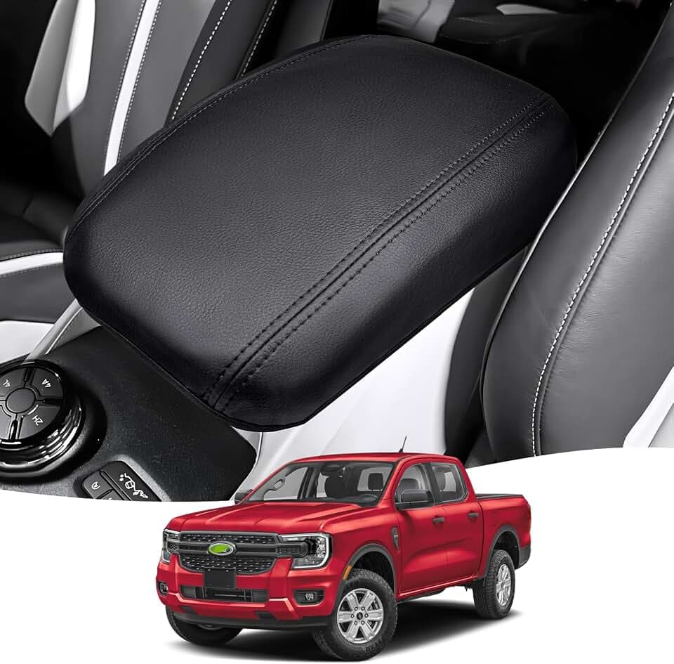 Center Console Cover Fits 2024 2025 Ford Ranger Armrest Box Protective Cover for Ranger XL/XLT/Lariat/Raptor Anti-Scratch Center Console Cushion Middle Leather Console Cover Accessories