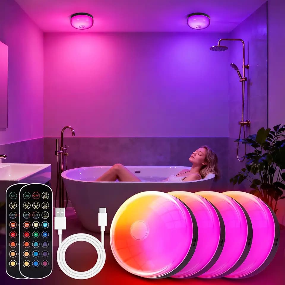 4-Pack Waterproof Shower Lights for Inside Shower, Rechargeable Shower Lamp