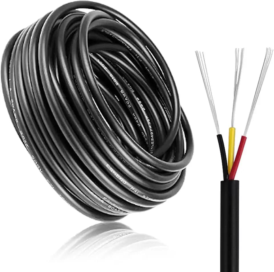 10 Meter Erdkabel Stromkabel Mantelleitung, 22AWG Flexible Elektrokabel 3 Adriges Kabel 300V Schwarz Cable, Durchmesser 3,8 mm, für kleine Haushaltsgeräte