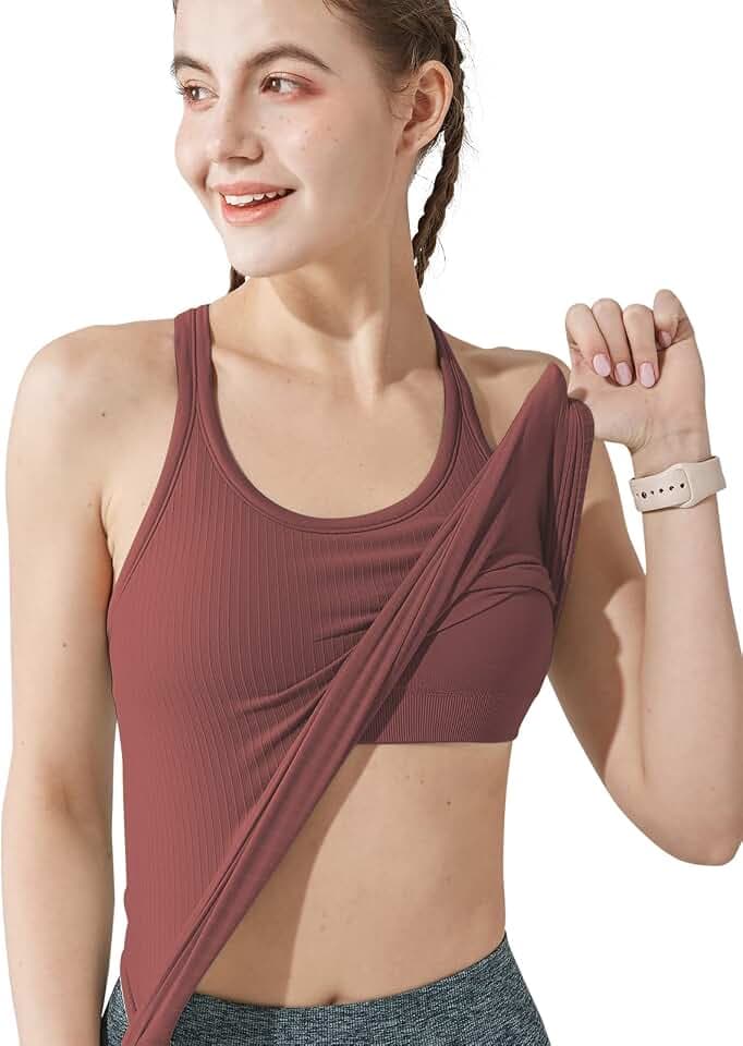 sphinx cat Womens Ribbed Workout Crop Tops with Built in Bra Yoga Racerback Tank Top Slim Fit