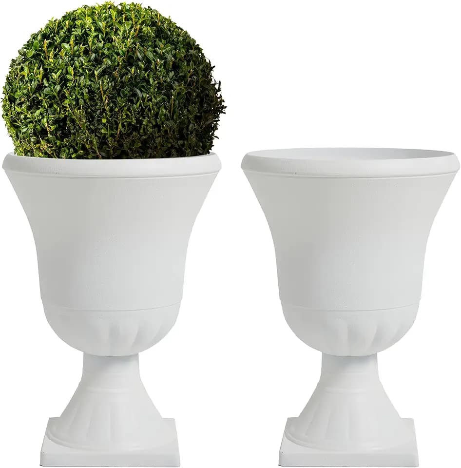 Worth 2-Pack Large White Urn Planters, 15.5" x 22" Tall Outdoor Flower Pots