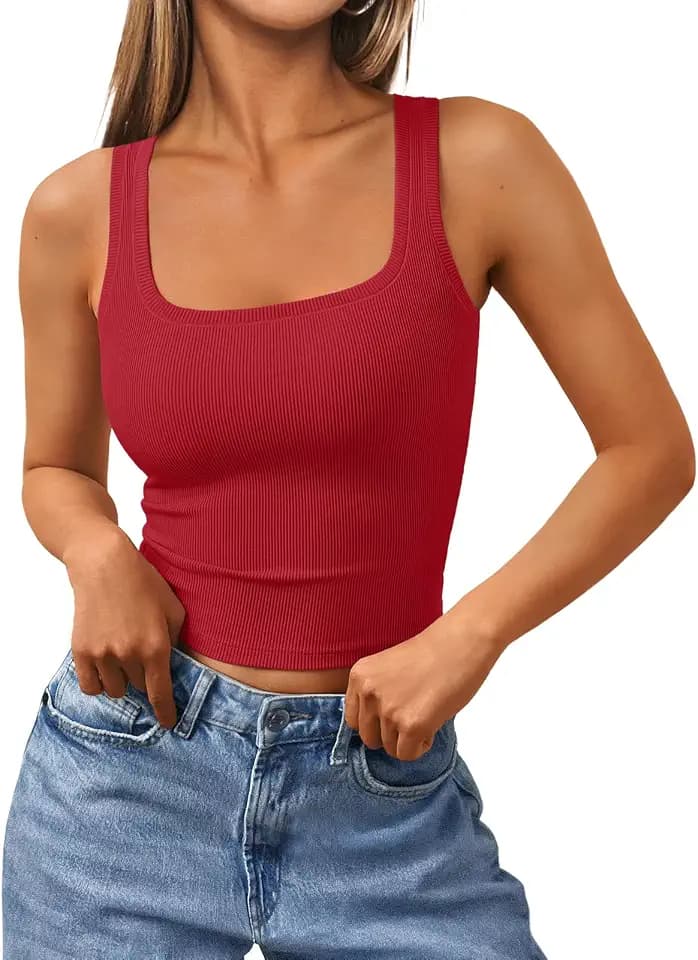 Trendy Queen Women's Square Neck Cropped Ribbed Tank Tops