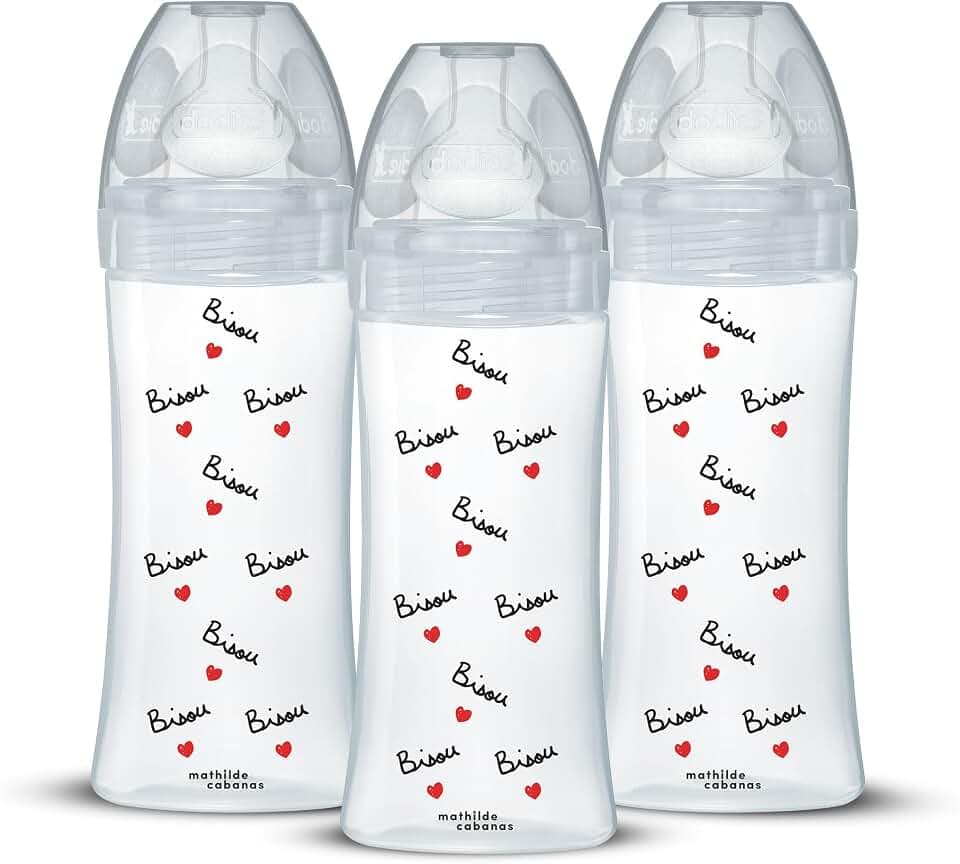 DODIE Mathilde Cabanas Anti-Colic Babyflasche, flacher Sauger, 330 ml, 3 Stück