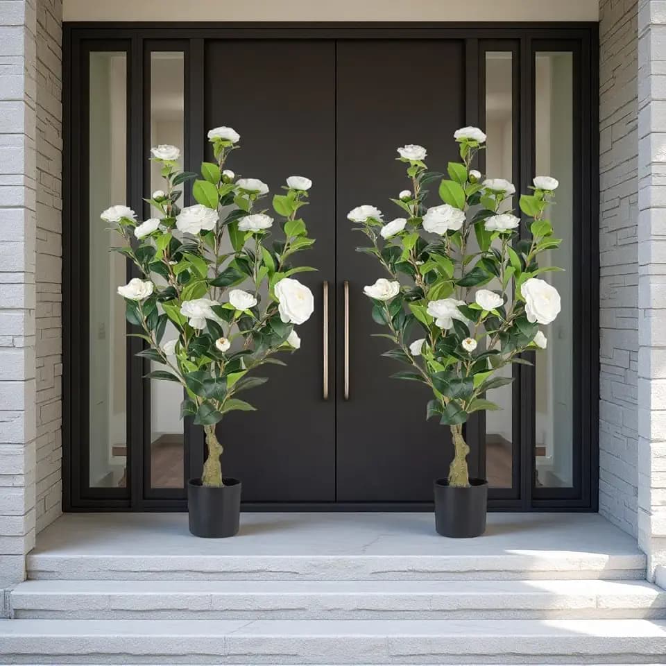 2‑Pack 3FT White Artificial Potted Camellia Tree Home Decor