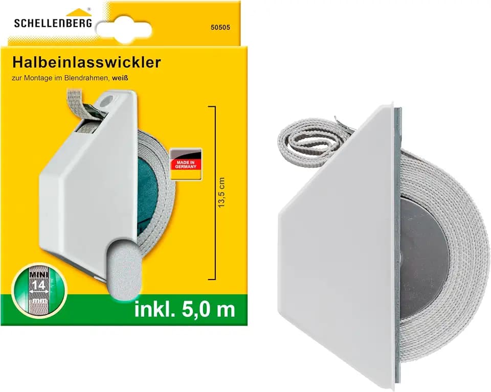 Schellenberg 50505 Halbeinlasswickler Mini, für 14 mm Gurtbreite, Lochabstand 13,5 cm, Montage auf dem Fenster- oder Türrahmen