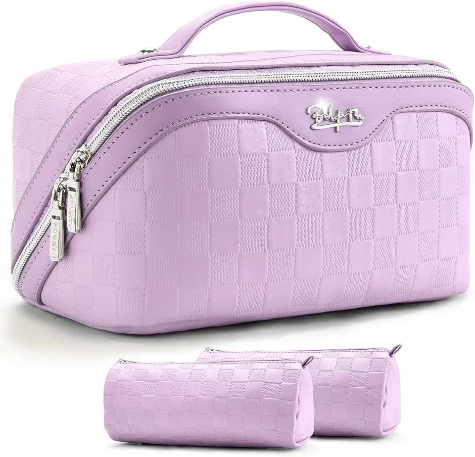 BOYATU Travel Makeup Bag Organizer: 180°Open-Flat 3 Pcs Make up Bags Set