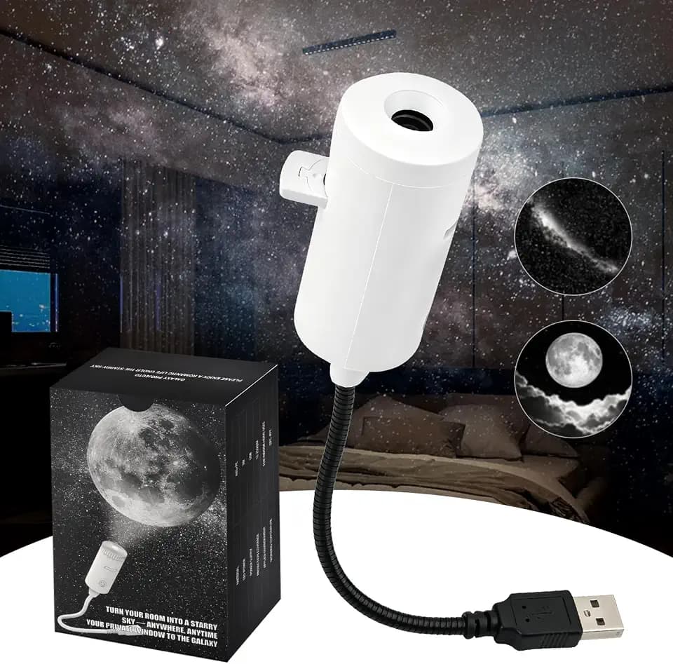 Intelligenter Holografischer Nachtlicht-Projektor, Galaxy Projector mit 2 Filmen, Plug-and-Play USB-betrieben, 2-in-1-Galaxie-Sternprojektor, 360° Galaxie-Traumprojektor