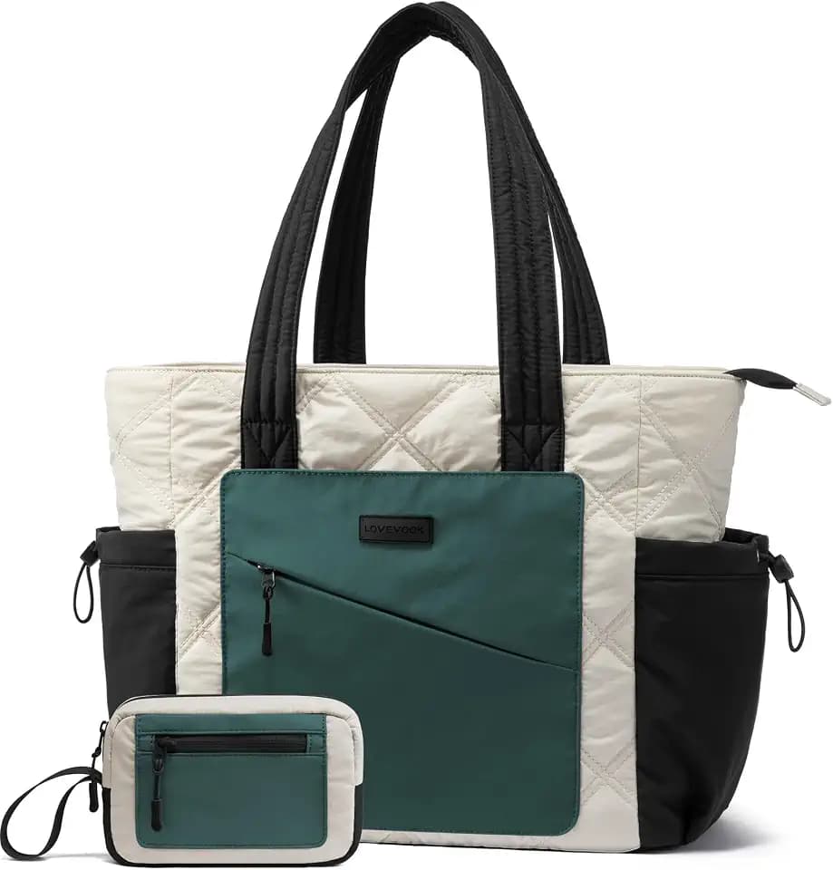 LOVEVOOK Tote Bag for Women, puffer tote bag for Work Travel Nurse, Lightweight quilted Bags with Compartments