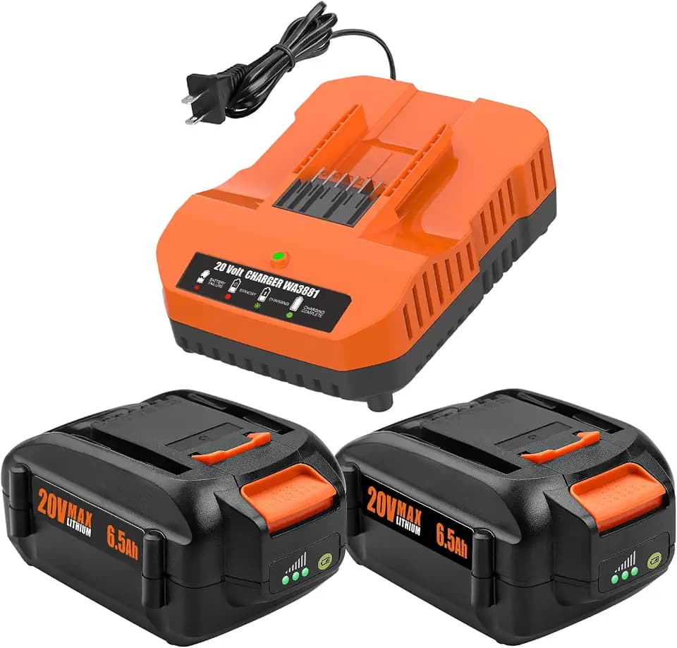 Powilling 2 Pack 6.5Ah Replacement for Worx 20V Battery and Charger WA3674