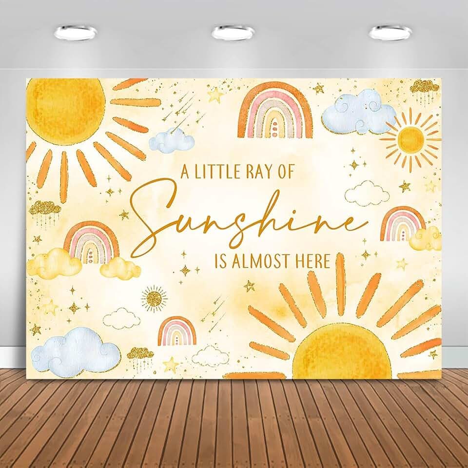 Sunshine Baby Shower Backdrop 7x5ft A Little Ray of Sunshine Baby Shower Party Decorations Background Sunshine Rainbow Banner Photo Booth Props