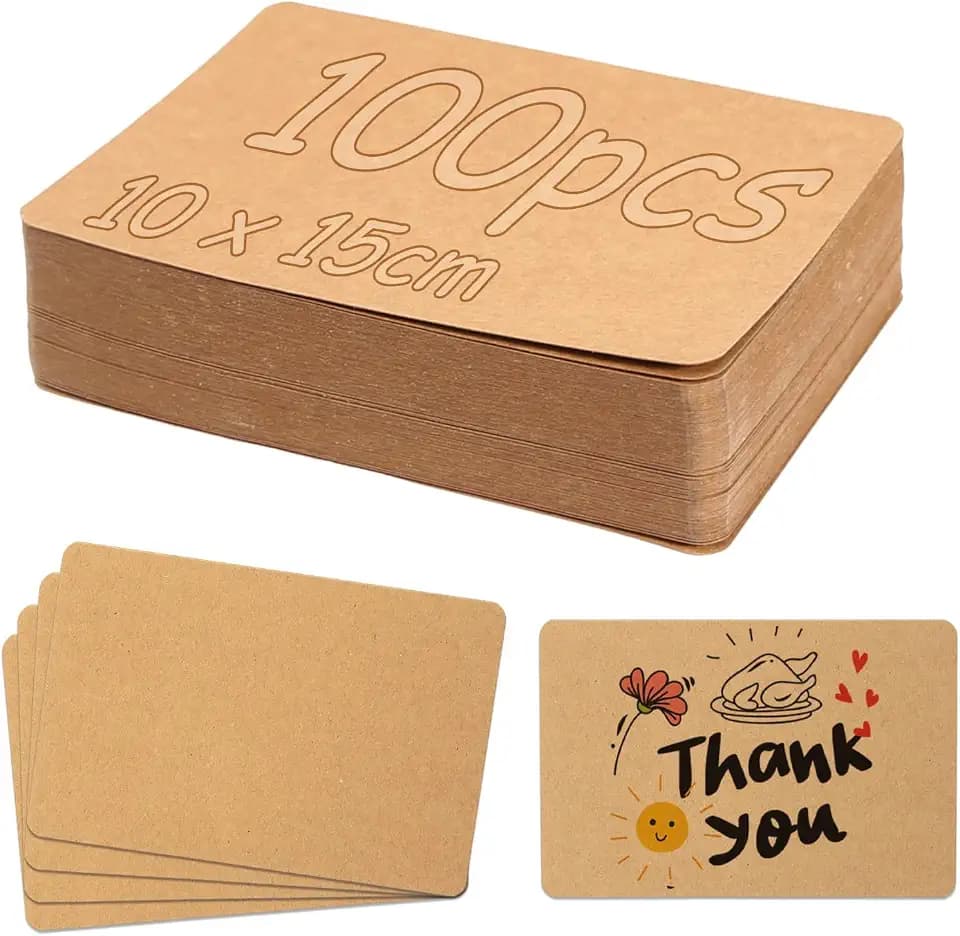 A6 Kraftpapier Karten, 100 Stück 350g/m² Blanko Kraftpapier Karten, 10 x 15cm Postkarten Blanko für Hochzeit Einladung Grußkarten Basteln DIY Projekte Braun