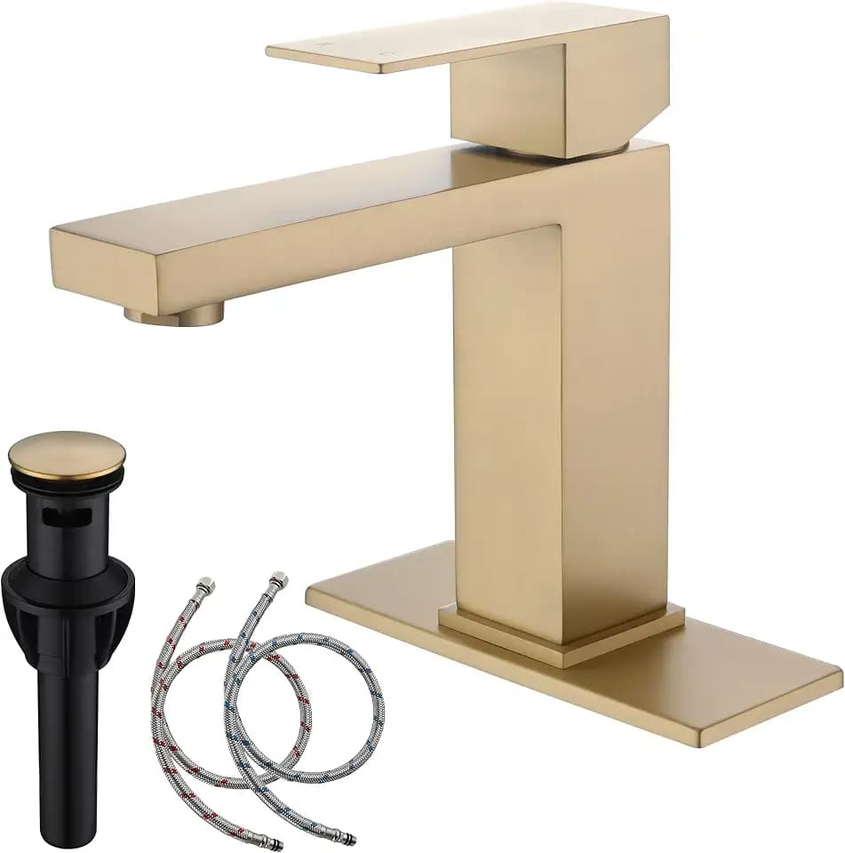 Brushed Gold Bathroom Faucets 1 Hole, Single Handle Sink Faucet