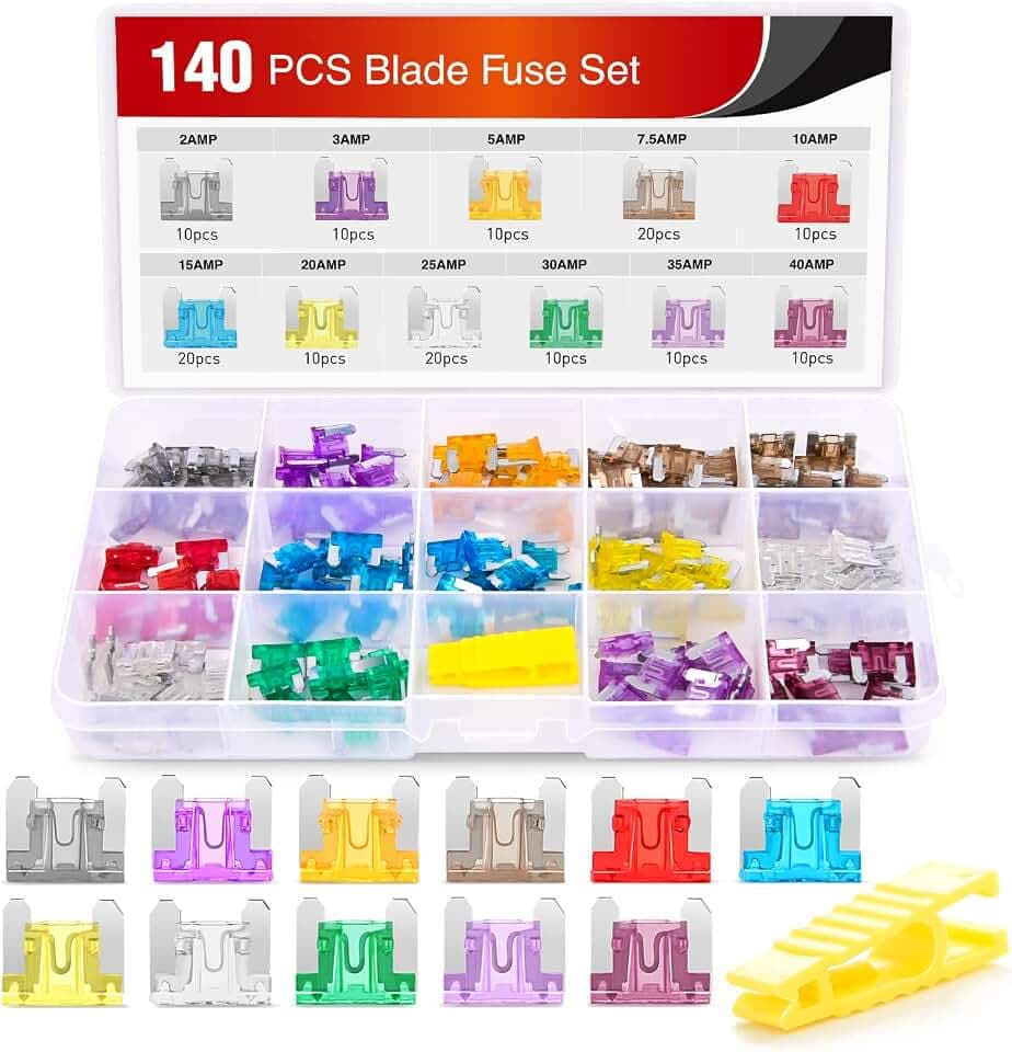 Nilight - 50014R 140pcs Low Profile Mini Blade Fuse Assortment, 2A 3A 5A 7.5A 10A 15A 20A 25A 30A 35A 40A Mini Blade Fuses for Car Boat Truck SUV Automotive