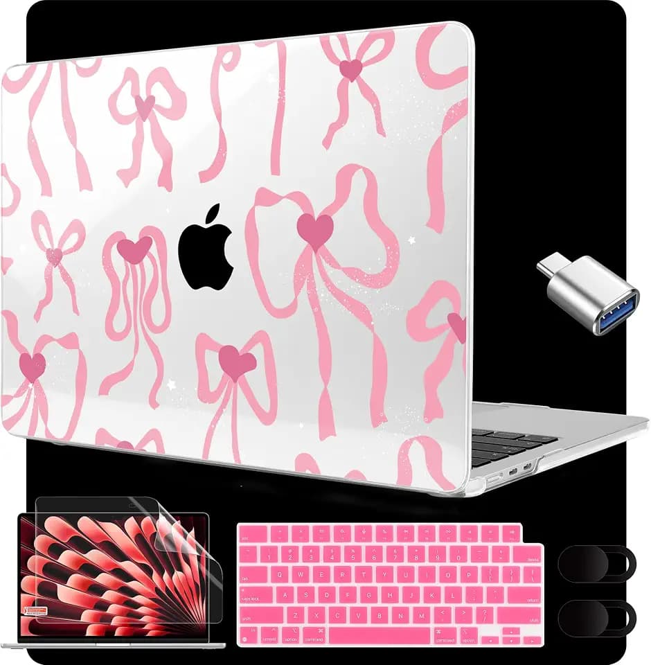 MEEgoodo for M5/M4/M3/M2 MacBook Air 15 inch Case 2026 2025 2024 2023, Case Fit Model (A3448/A3241/A3114/A2941) for MacBook Air 15.3 inch, Coquette Ribbon Bow