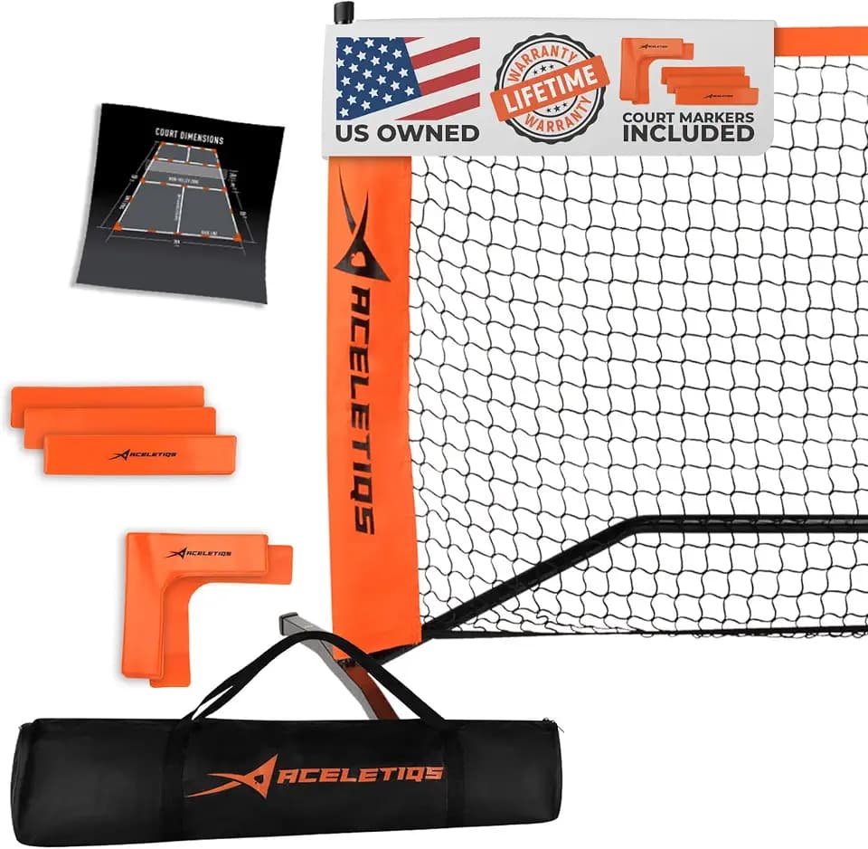 Portable Pickleball Net System for Indoor and Outdoor | 22ft Long Full Regulation Size Full Pickle Ball Net | Includes Floor Markers and Carry Bag | Create Full Portable Pickleball Court
