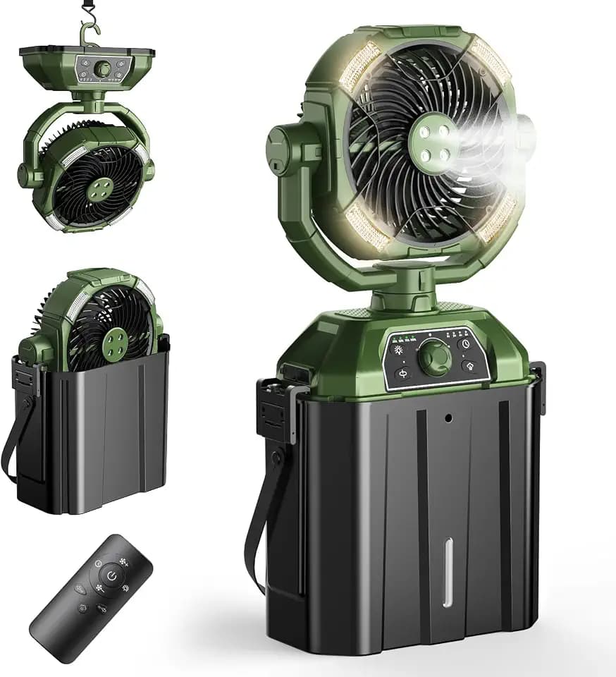XAP Portable Misting Fan Rechargeable for Hot Weather - 9-inch Auto Oscillating Head Swinging Fan with USB Battery as Power Bank, 4 Mist Cooler, 7L Bucket for Outdoor Cooling