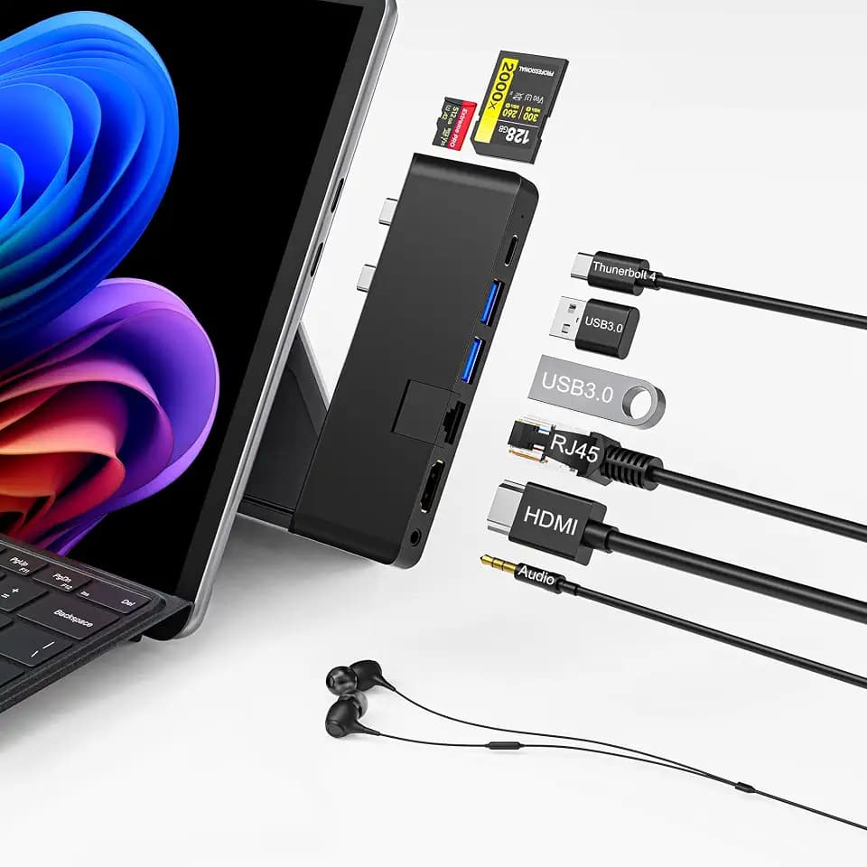 Surface Pro 12 2025 Hub USB C, Surface Pro 12 Dual Hdmi Adapter with 4K HDMI, Thunerbolt 4 (8K Video+Data+100W PD), 2*USB 3.0, 3.5mm Audio, 1 * 100M Ethernet、SD/TF, Hub for Surface Pro 12 inch(2025)
