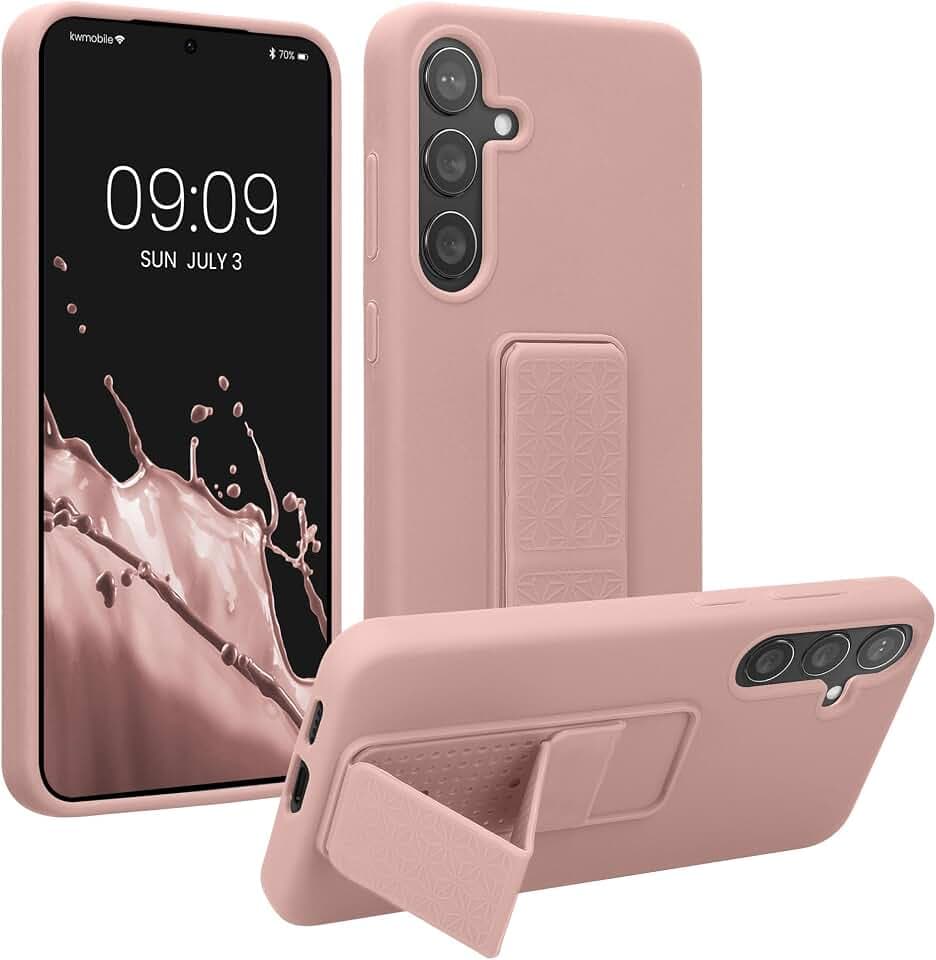 kwmobile Handyhülle für Samsung Galaxy S24 Plus Hülle - TPU Silikon Case mit Fingerhalter und Stand - Schutzhülle Cover in Altrosa
