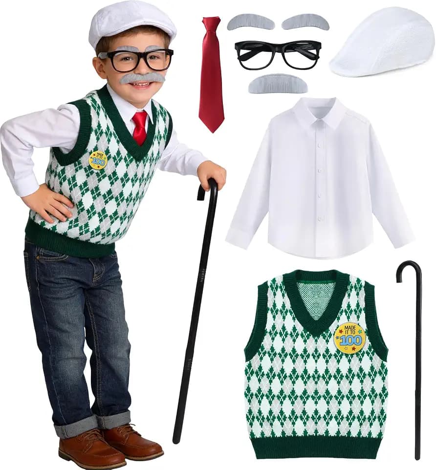 G.C Old Man Costume for Boys Kids, Grandpa 100 Days of School Costume