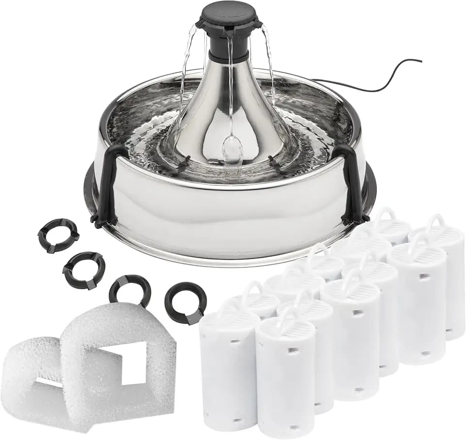 PetSafe Drinkwell Stainless 360 Multi-Pet Cat Water Fountain, 128oz, 12-Pk