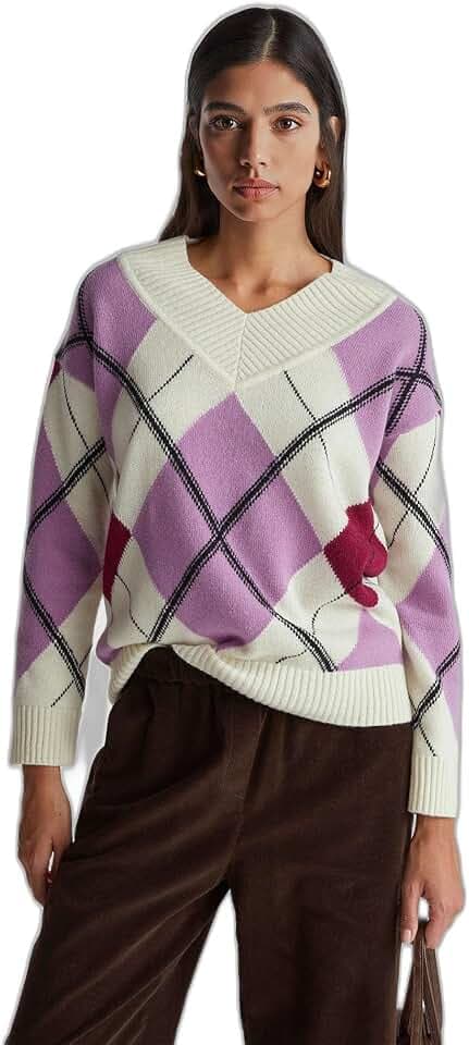 United Colors of Benetton Damen Maglia Scollo V M/L 1444e204e Pullover (1er Pack)