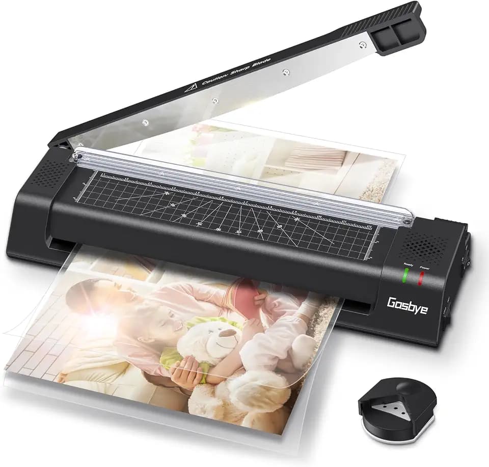 Gasbye Laminator Machine, 13-Inch Thermal Laminator with Steel Paper Cutter, 13 Laminating Pouches, Corner Rounder, Jam Release Button for Home, Office, School, Teachers, Personal Use, Black
