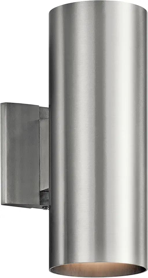 Kichler Cylinders 12" 2-Light Cylinder Outdoor Wall Sconce in Brushed Aluminum, (12" H x 4.75" W), 9244BA