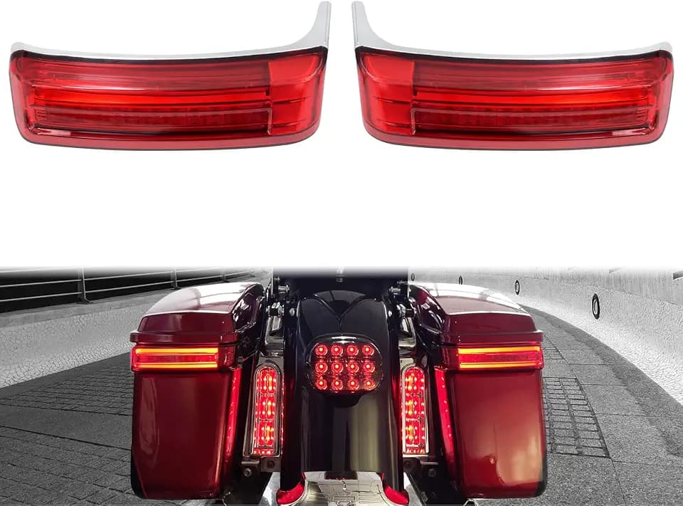 Motorcycle Saddlebag Tail Lights Run Brake LED Turn Signal Lamp Fit for Harley Touring Street Gilde Road Gilde Road King Electra Glide Ultra Limited 1997-2013 (Chrome Red)
