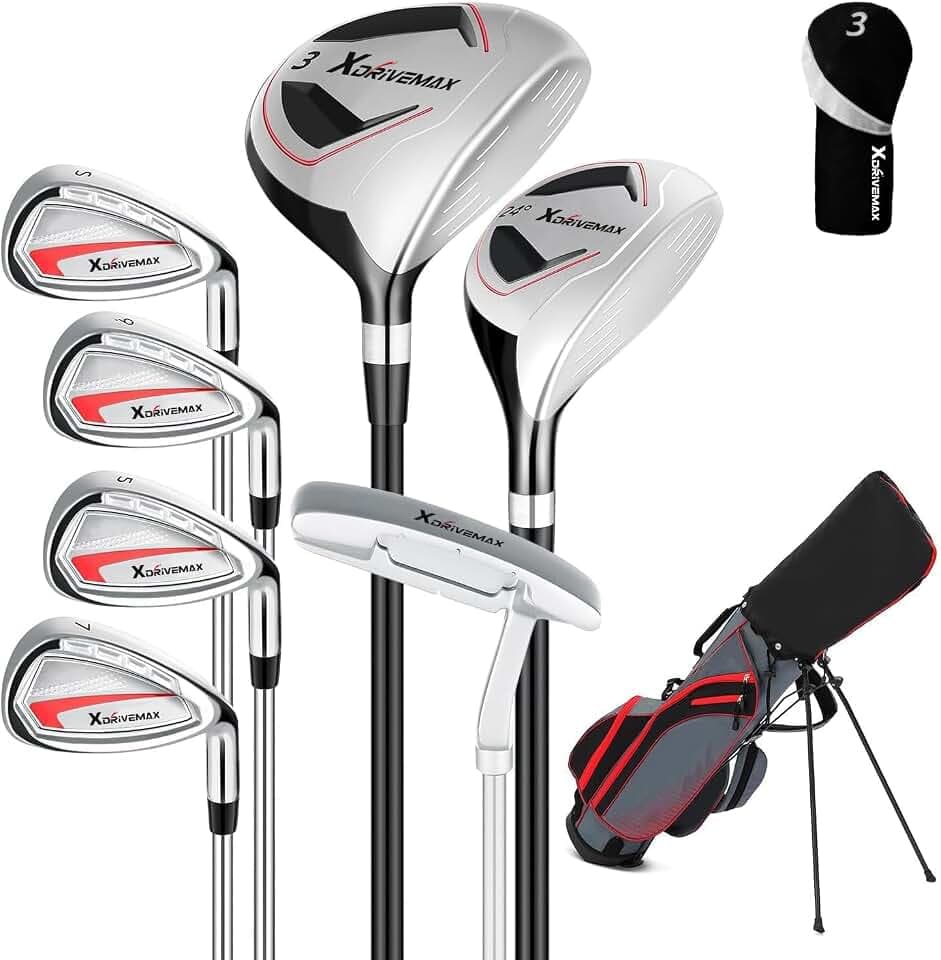 XDriveMax 8-Piece Right & Left Hand Complete Golf Club Set for Men & Women: Wood, Hybrid, Irons, Putter & Bag - Beginner Friendly, High Distance & Accuracy