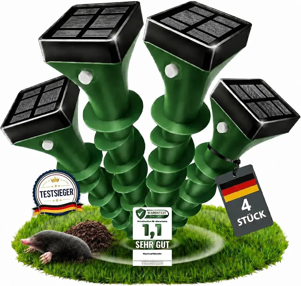 MEKEET Solar Maulwurf Vertreiber 4er Set, Ultraschall & Vibration gegen Maulwürfe und Wühlmäuse, IP65 wasserdicht, Tierfreundlicher Maulwurfschreck für Garten, Rasen und Beete