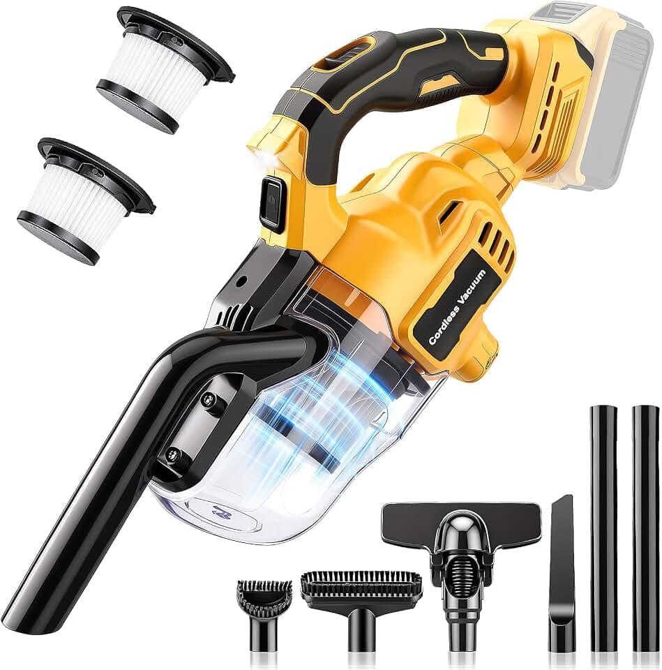 Cordless Handheld Vacuum Compatible with Dewalt 20V Battery (Battery Not Included), 400W Strong Suction 5-in-1 Portable Vacuum Cleaner with LED Light and 2 HEPA Filters for Car Garage Home Pet Hair