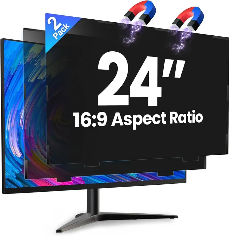 2 Pack 24 Inch Magnetic Computer Privacy Screen for Monitor 16:9 Aspect Ratio, Anti Blue Light Computer Screen Privacy Shield, Removable Anti Glare Screen Protector for Dell HP Lenovo ASUS LG Acer Samsung Monitors