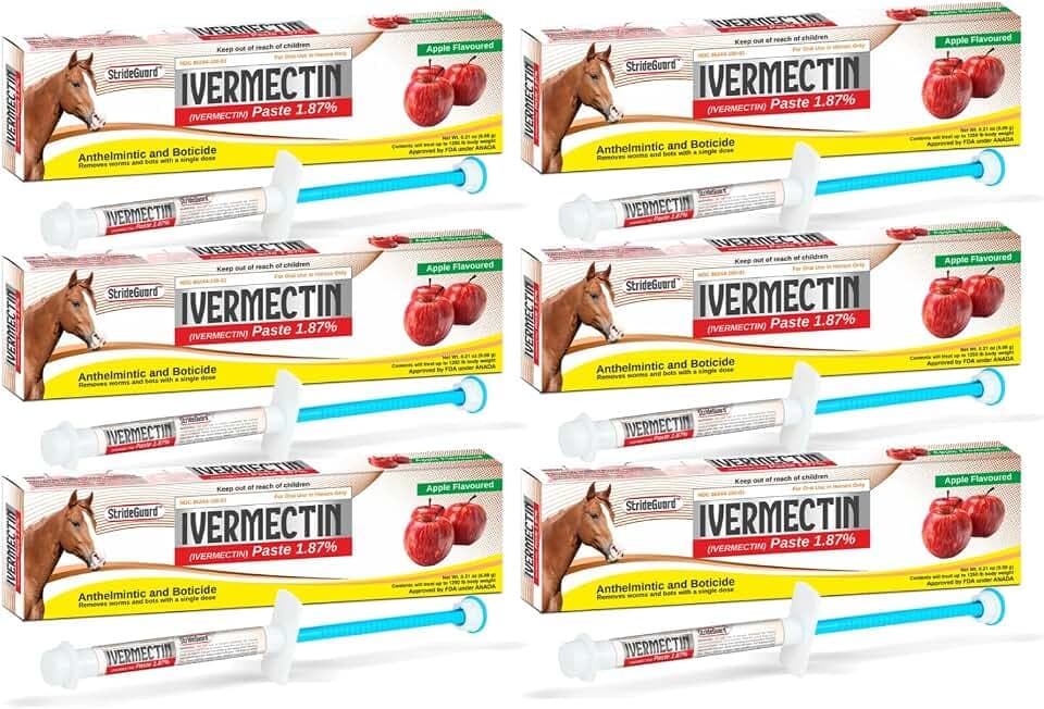 Horse Ivermectin Paste 1.87% – Apple Flavored Oral Horse Dewormer Syringe – 6.08g Tube Treats Horses Up to 1250 LB [Pack-6]