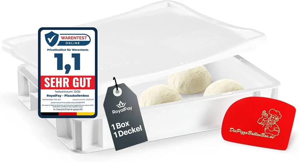 Pizzaballenbox – Made in Germany – Gärbox 30x40x8 cm mit Deckel – lebensmittelechte & BPA-freie Teigbox für Pizzateigballen – stapelbar & robust – (weiß)