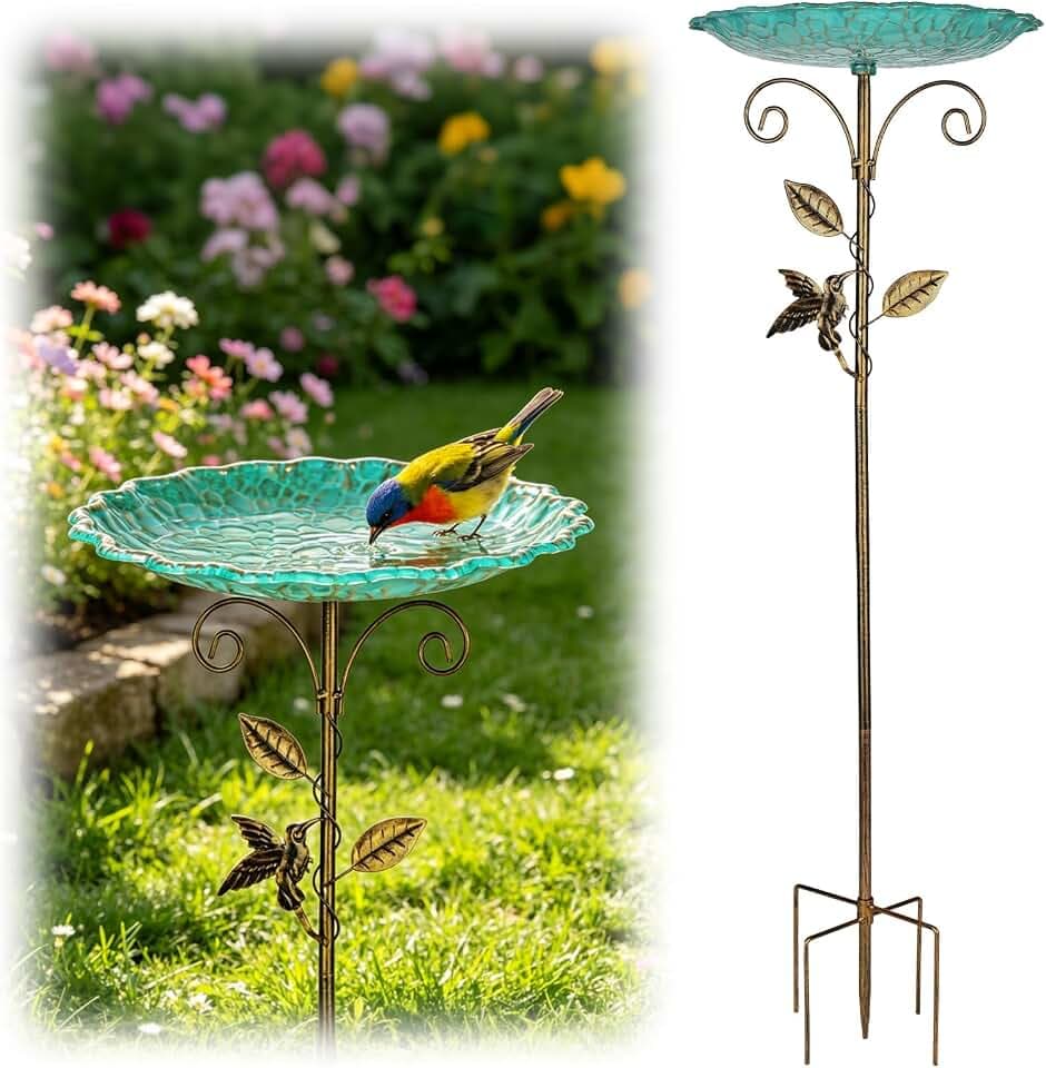 Vogelbad für Garten Metall Vintage Vogeltränke Stehend, Vogelbad Garten Stehend, Wassertränke für Vögel, Futter Vogelbad, Wildvögel Wassertränke mit Erdspieß für Draußen Garten Hof Rasen