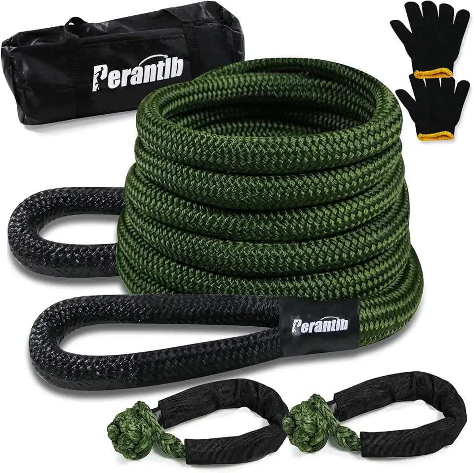 Perantlb Kinetic Recovery Rope - 1" x 30ft (33000lbs), Tow Rope with Soft Shackle and Glove, Suitable for 4WD Pick Up Truck, SUV, ATV, UTV