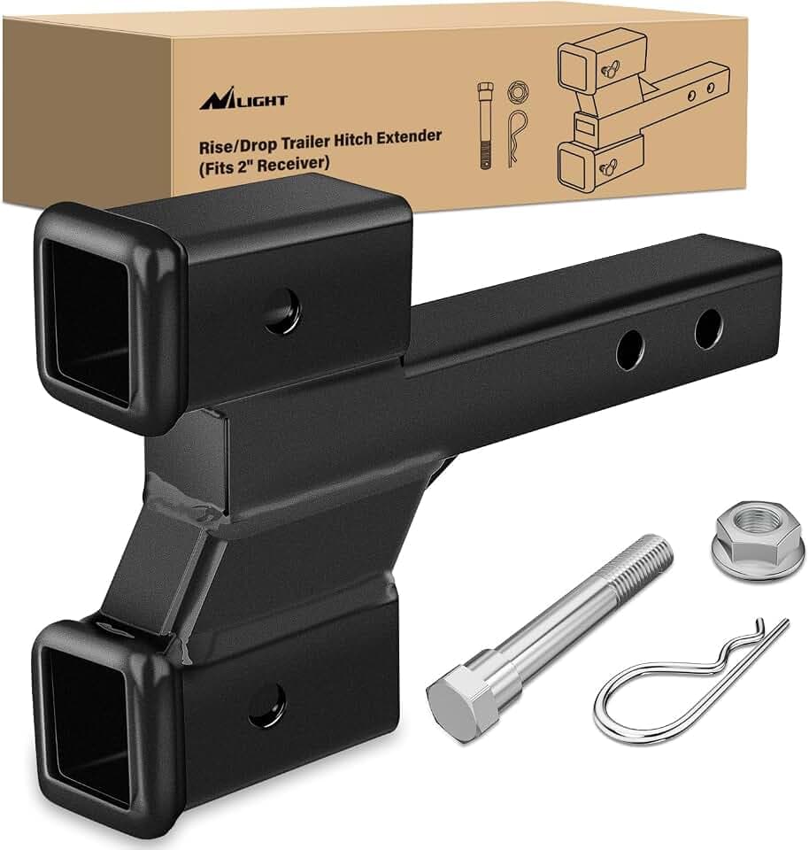 Nilight Dual Hitch Extender 8" 10", Rise Drop 2" 4" fits 2 Inch Receiver