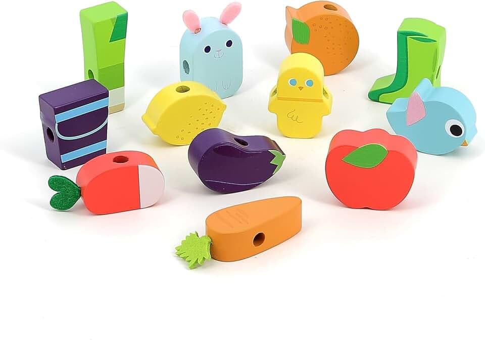 Vilac Erste Aktivität, manuelles Perlenspiel aus Holz zum Einfädeln, für Kinder ab 18 Monaten, entwickelt Motorik, feine und Hand-Augen-Koordination, ideal für kreatives Erlernen und Montessori, 1517S