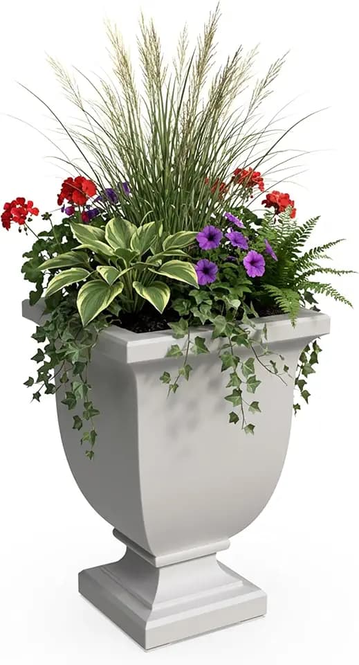 Mayne Augusta 26in Self-Watering Tall Square Urn Planter, White