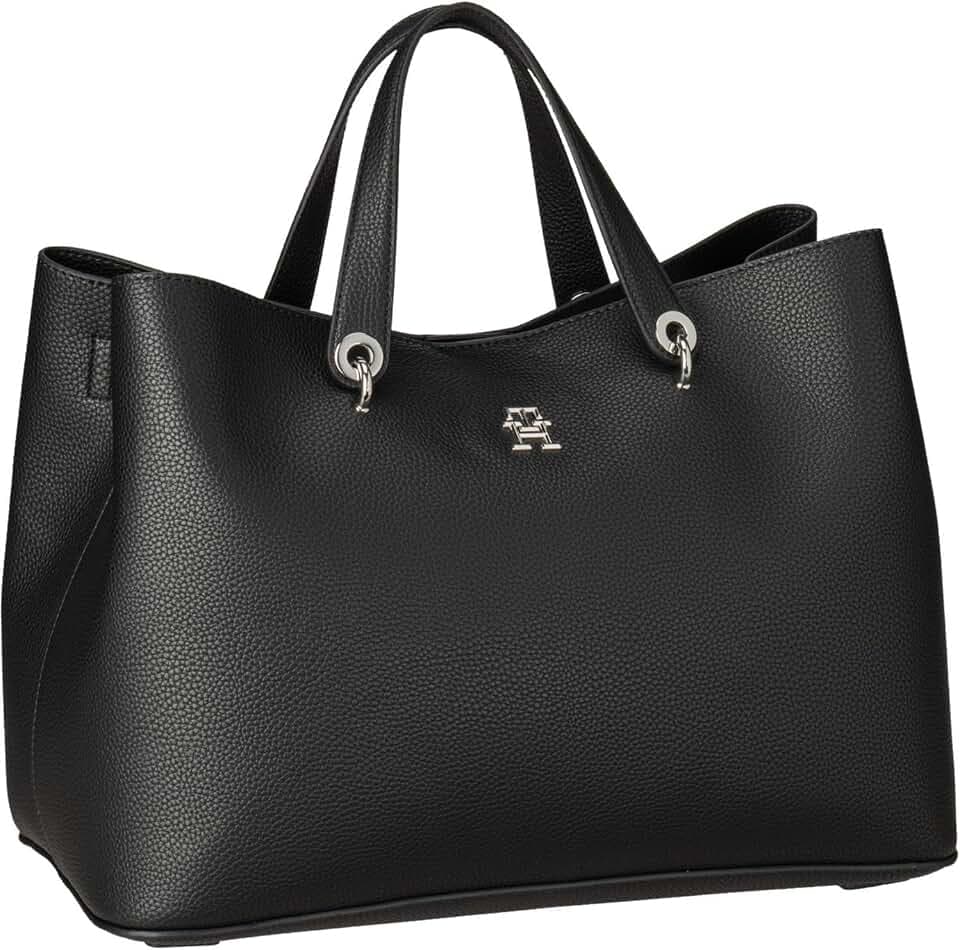 Tommy Hilfiger Damen Satchel Tasche Emblem abnehmbarer Schulterriemen