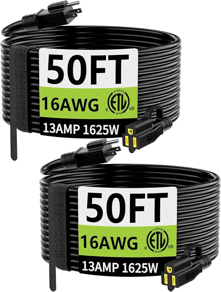 HUANCHAIN 2 Pack Indoor Outdoor Black Extension Cord 50 FT 16/3 Gauge