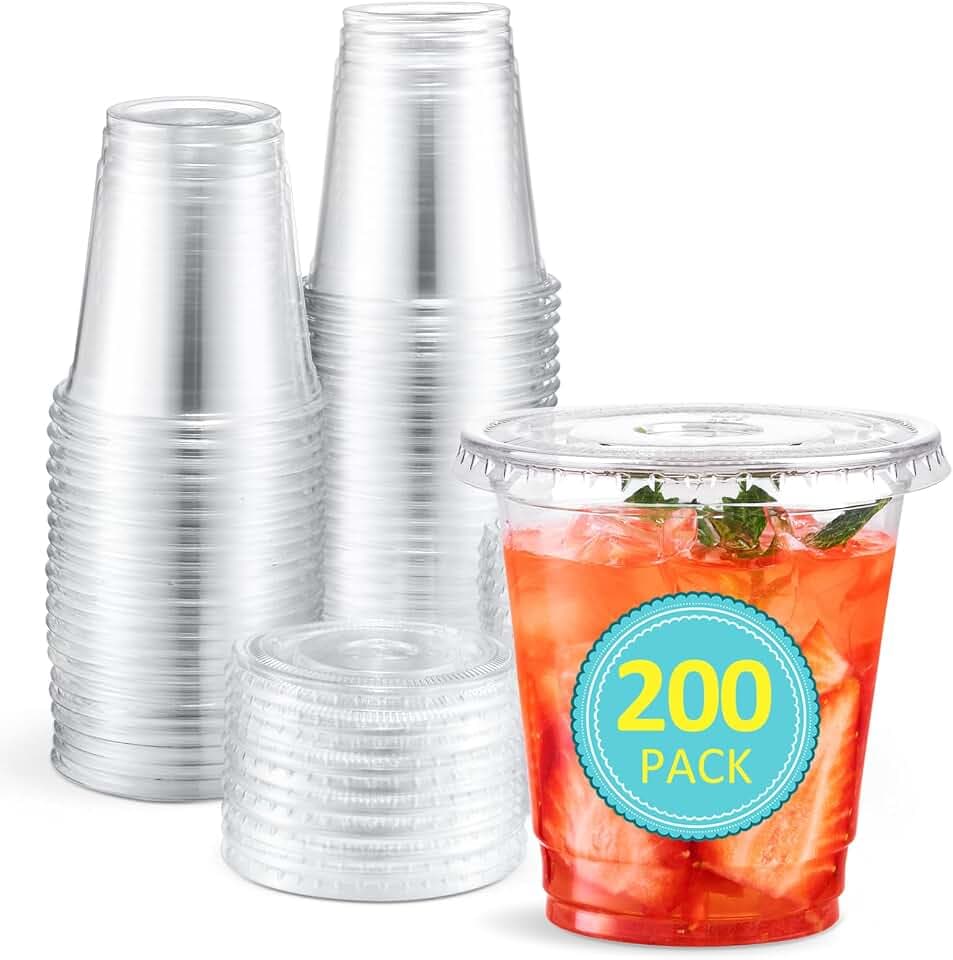 Eupako 200 Sets 8 OZ Plastic Cups with Lids - 8 Ounce Clear Disposable Cups with Lids, Cold Drink Containers for Beverage, Parfait, Smoothie, Milkshake, Juice