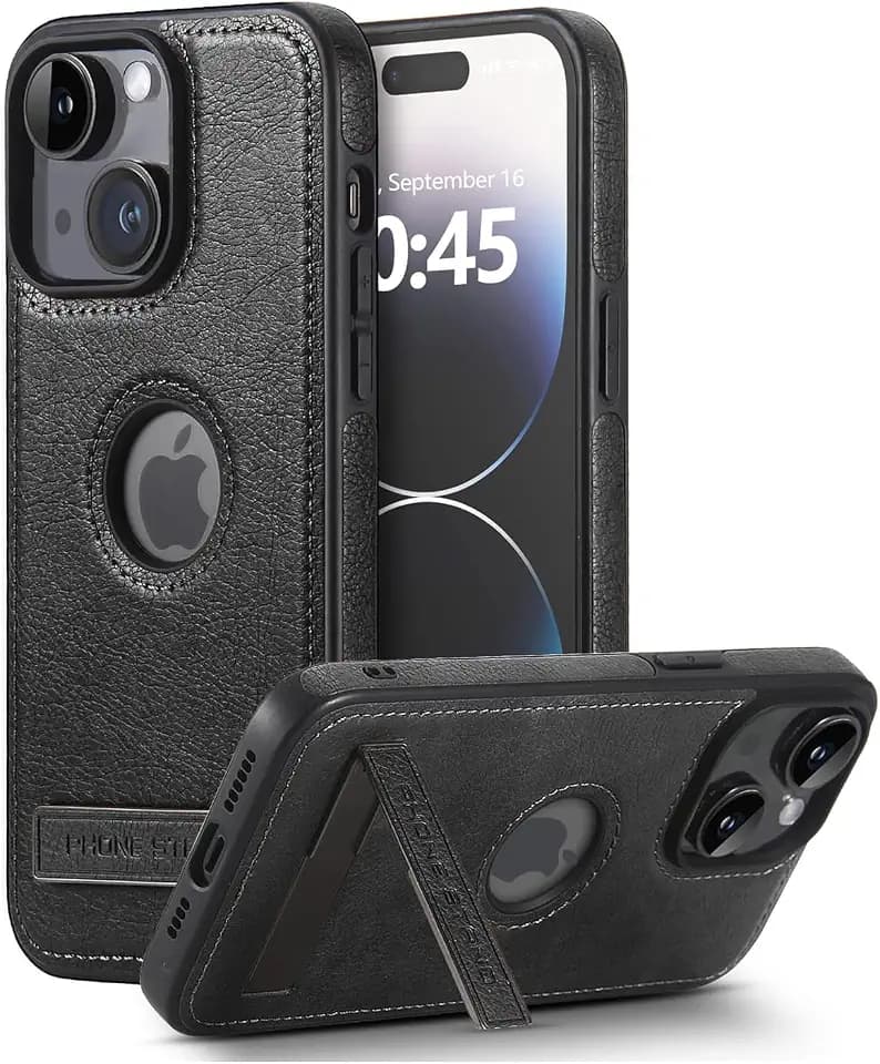 Leather Case for iPhone 14 Plus Case, Protective Slim with Kickstand Shockproof Phone Cases, Built-in Invisible Stand Compatible with iPhone 14 Plus 6.7'' (Black, for iPhone 14 Plus)