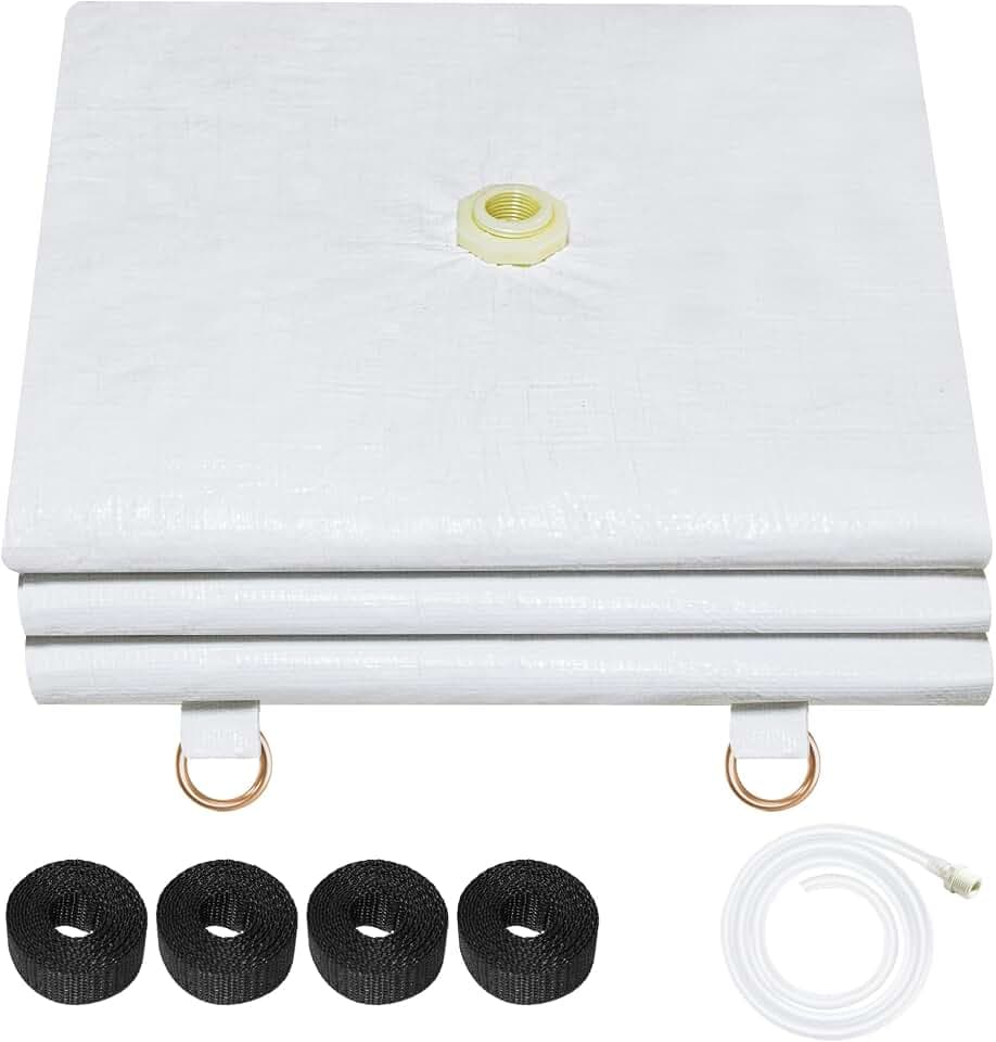 5 x 5ft Ceiling Leak Diverter with Hose and Grommets Heavy Duty Roof Leak Diverter White Leak Diverter Tarp with Hose Water Diverter Tarp for Roof Leak Fix