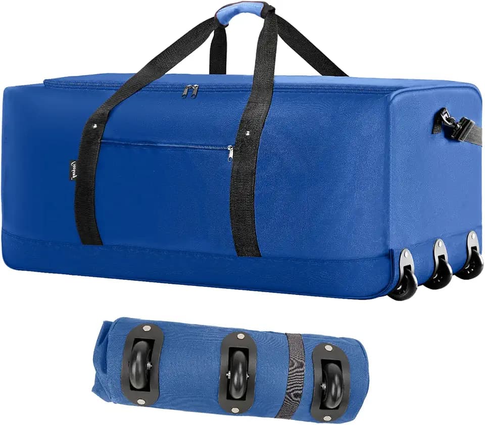 Finnhomy 120L Foldable Rolling Duffel Bag with 3 Wheels, Light Weight Travel Duffel bag with Large Loading Capacity, 32'' Rolling Duffel bag with Shoulder Strap