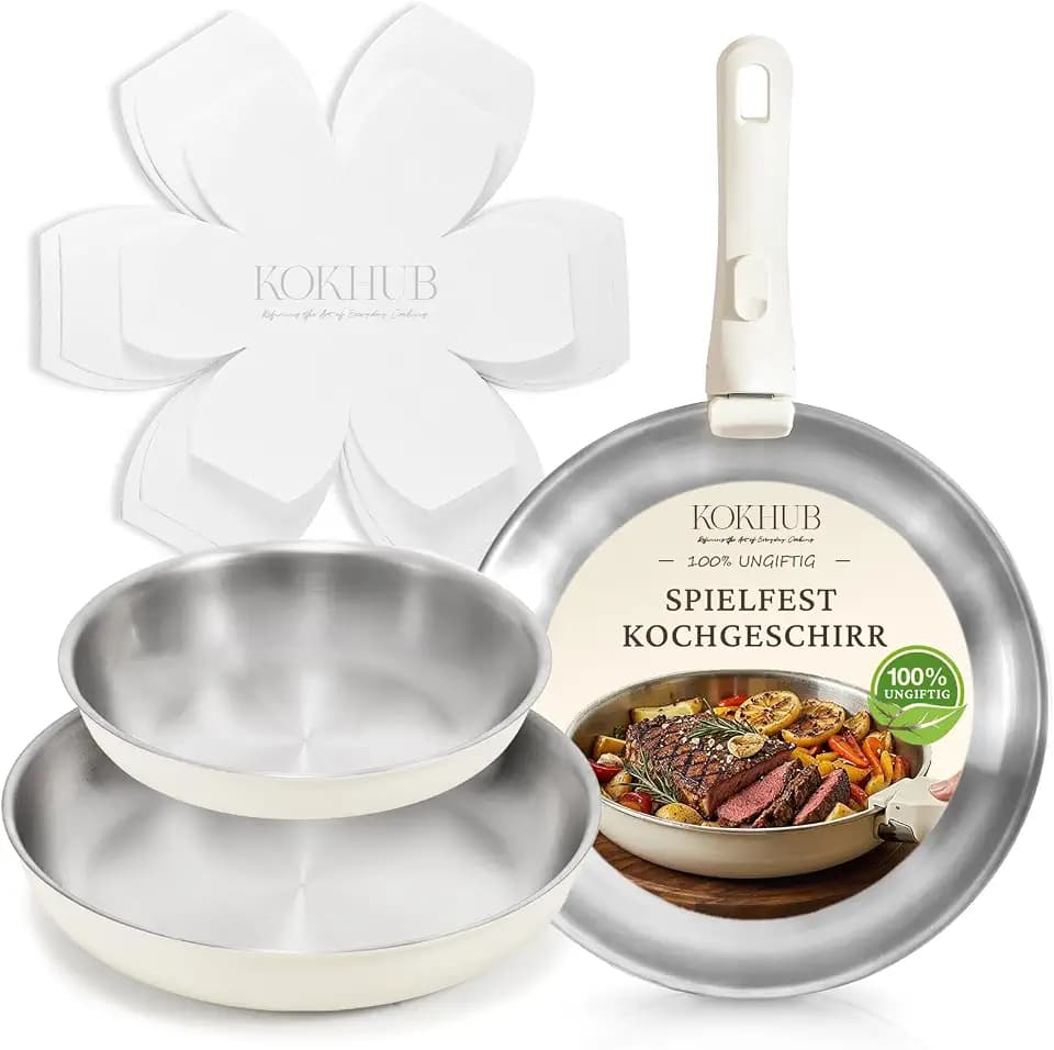 KOKHUB Pfannenset mit abnehmbarem Griff 7-Teilig, Edelstahl Pfanne