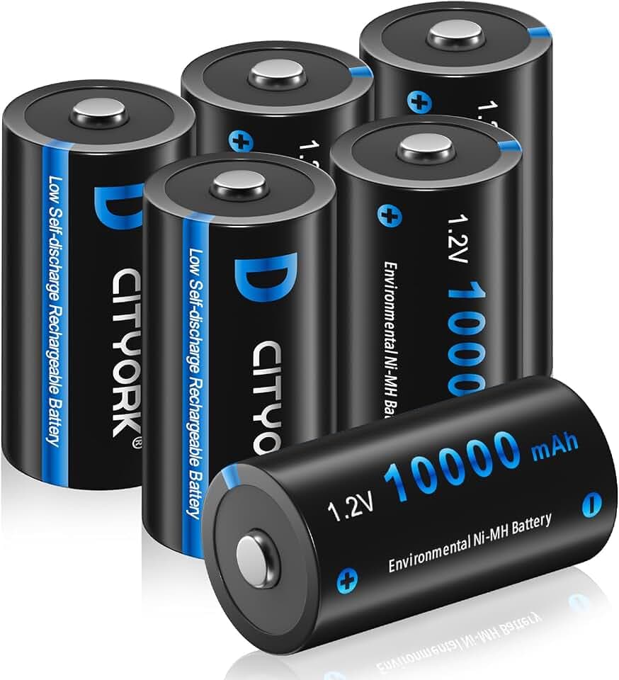 CITYORK 10.000 mAh 1,2 V Ni-MH D-Zellen, wiederaufladbare Batterien, hohe Kapazität, perfekt für den täglichen Gebrauch und Business, inklusive Batteriefach, 6 Stück